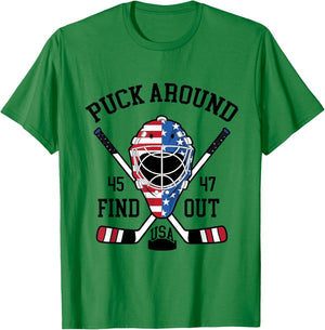 Puck Around And Find Out Funny Hockey T-Shirt - T-Shirt | Irish Green