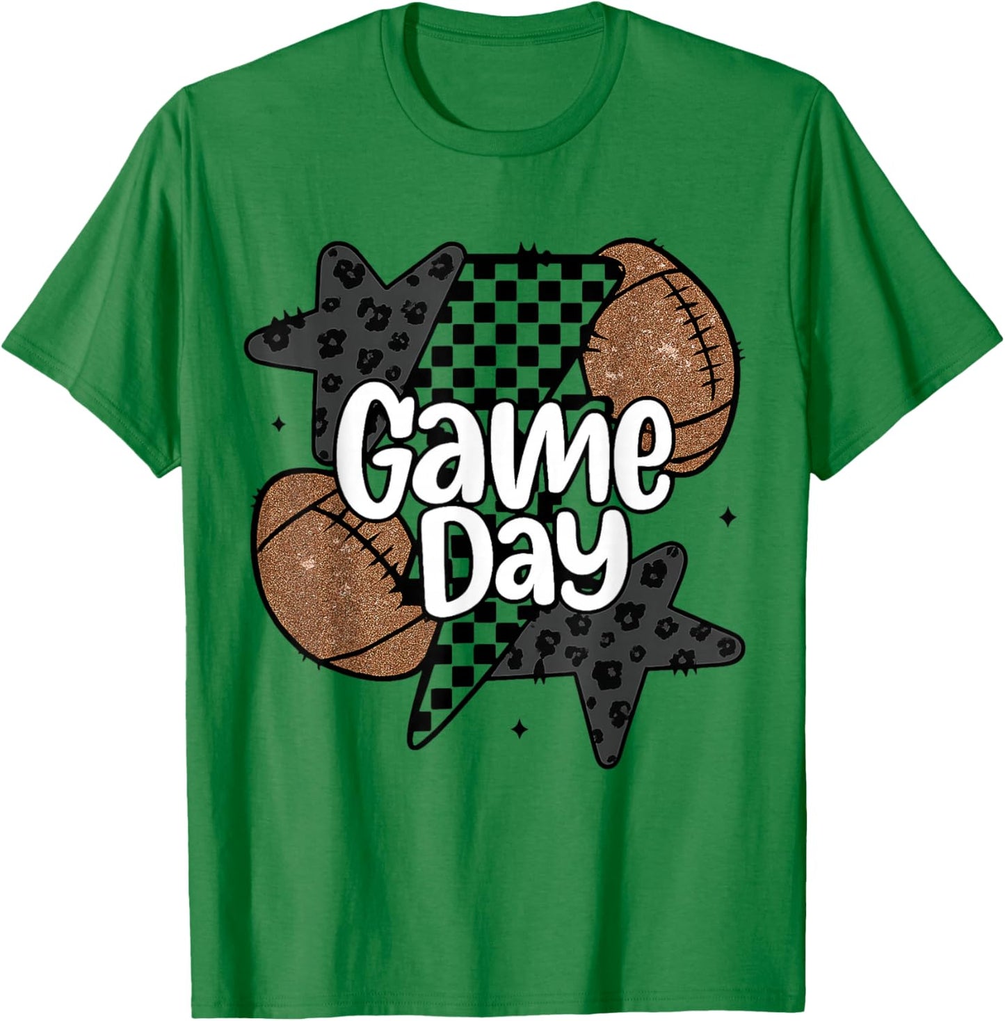 Funny Game Day Football Retro Checkered Leopard Gifts Family T-Shirt - T-Shirt | Irish Green