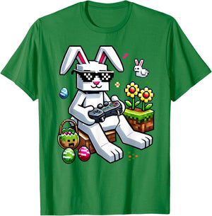 Boys Happy Easter Day Bunny Egg Video Game Kids Gamer T-Shirt - T-Shirt | Irish Green