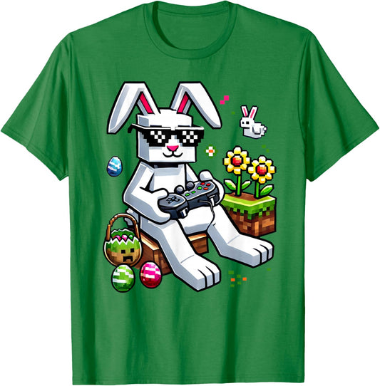 Boys Happy Easter Day Bunny Egg Video Game Kids Gamer T-Shirt - T-Shirt | Irish Green