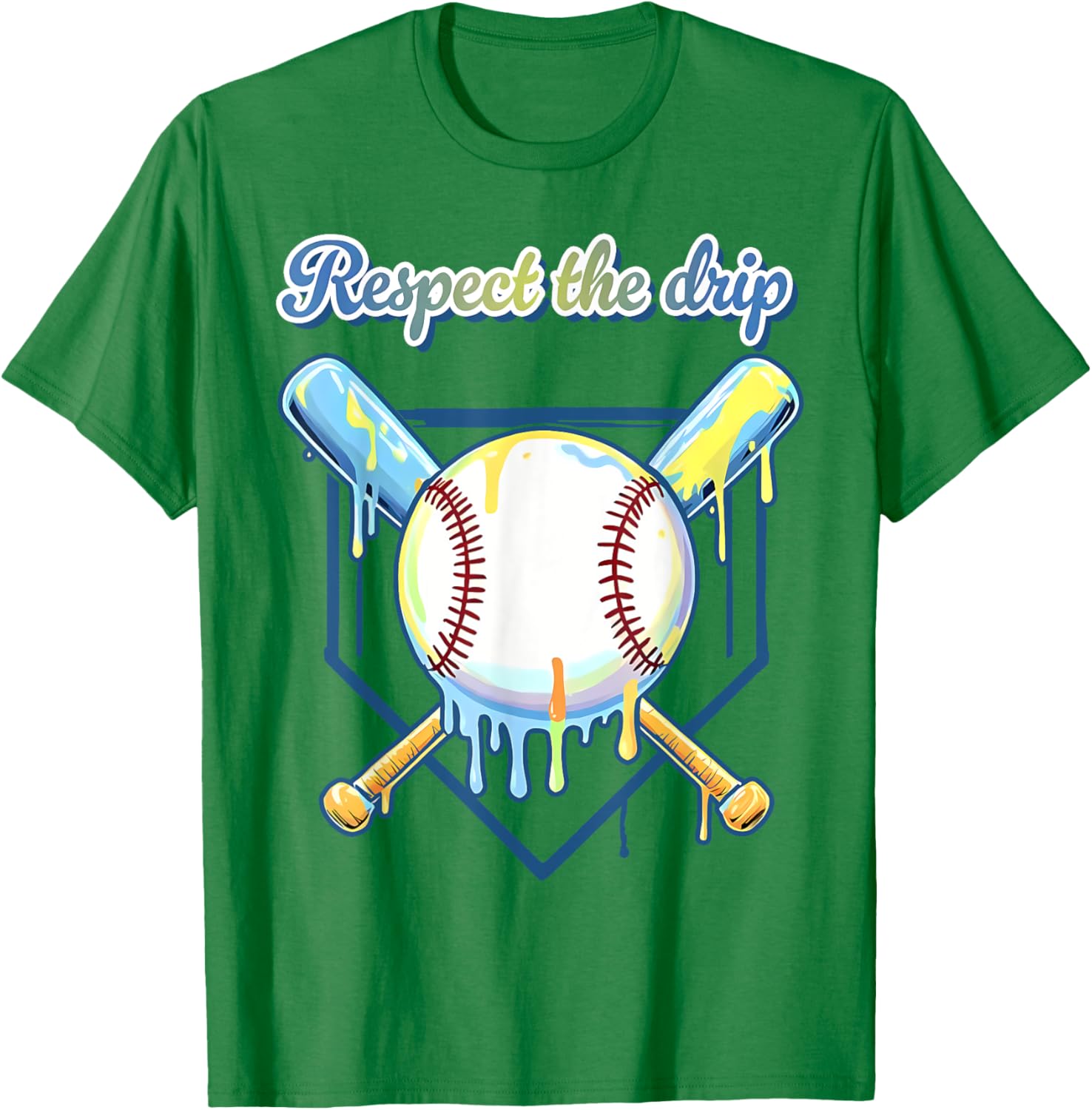Respect The Drip Baseball Home Plate Ice Cream Drip T-Shirt - T-Shirt | Irish Green