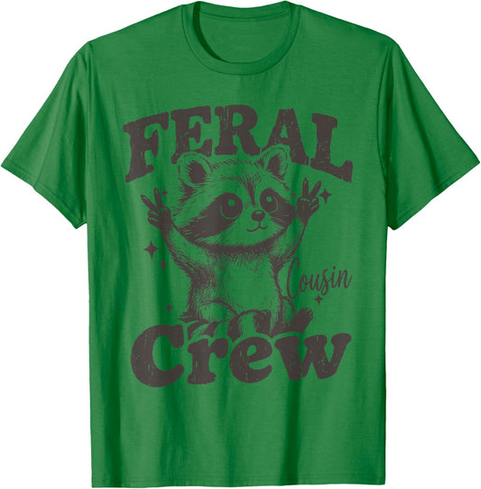 Summer Feral Cousin Crew Raccoon Matching Family Graphic T-Shirt - T-Shirt | Irish Green