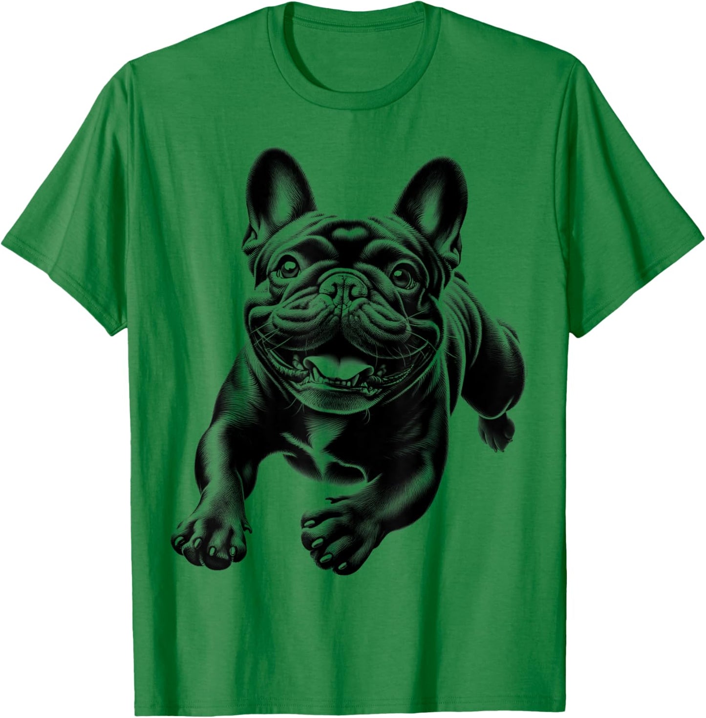 Cheerful Black French Bulldog in Jump Men Women Kids T-Shirt - T-Shirt | Irish Green