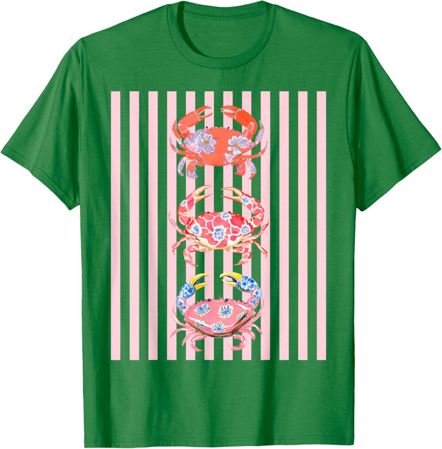 Floral Crab Preppy Coastal Aesthetic Beach Graphic Summer T-Shirt - T-Shirt | Irish Green