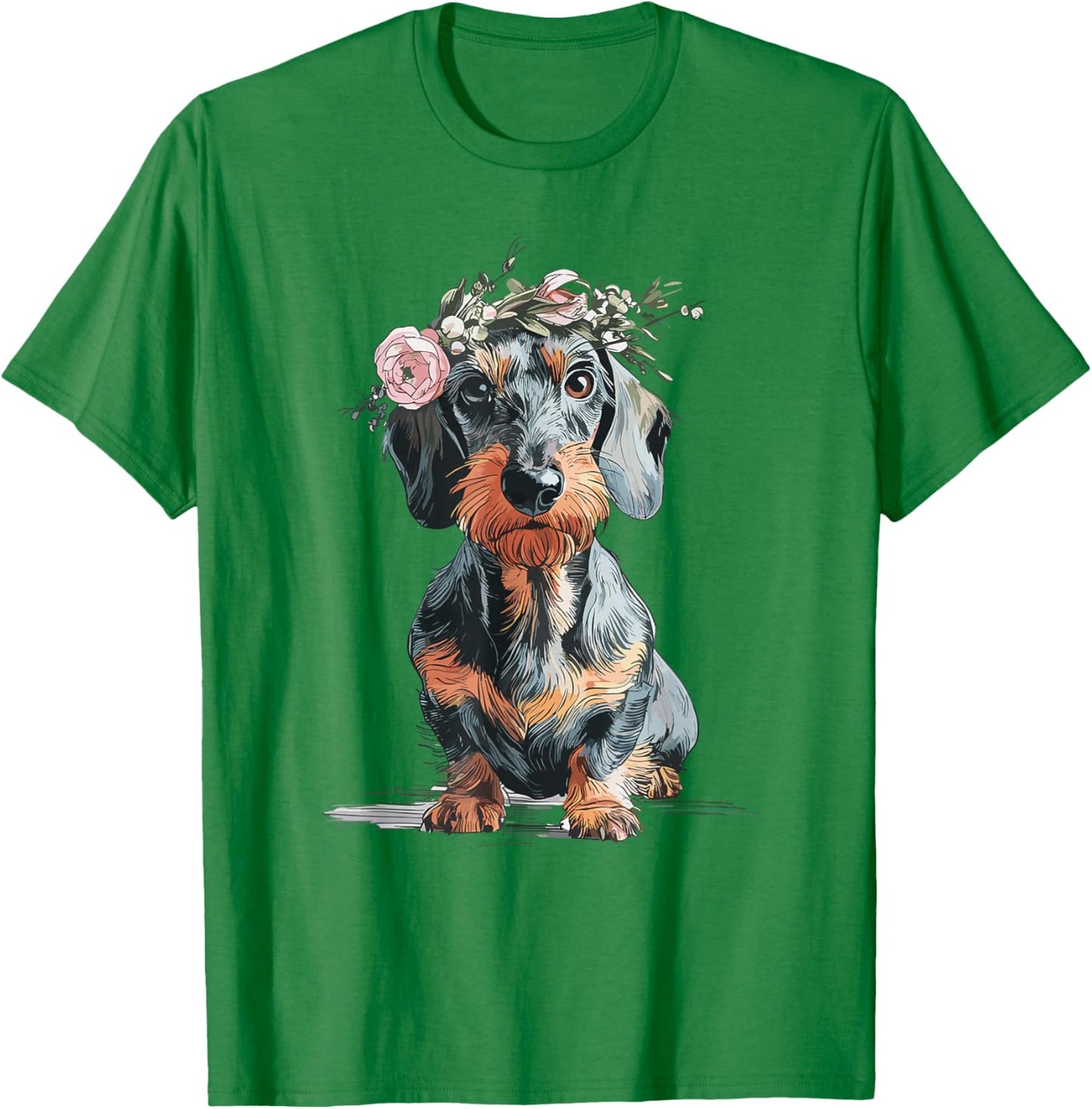 Rauhaardackel Dachshund Flowers Teckel Dog Hunting Dog Funny , White, S T-Shirt - T-Shirt | Irish Green