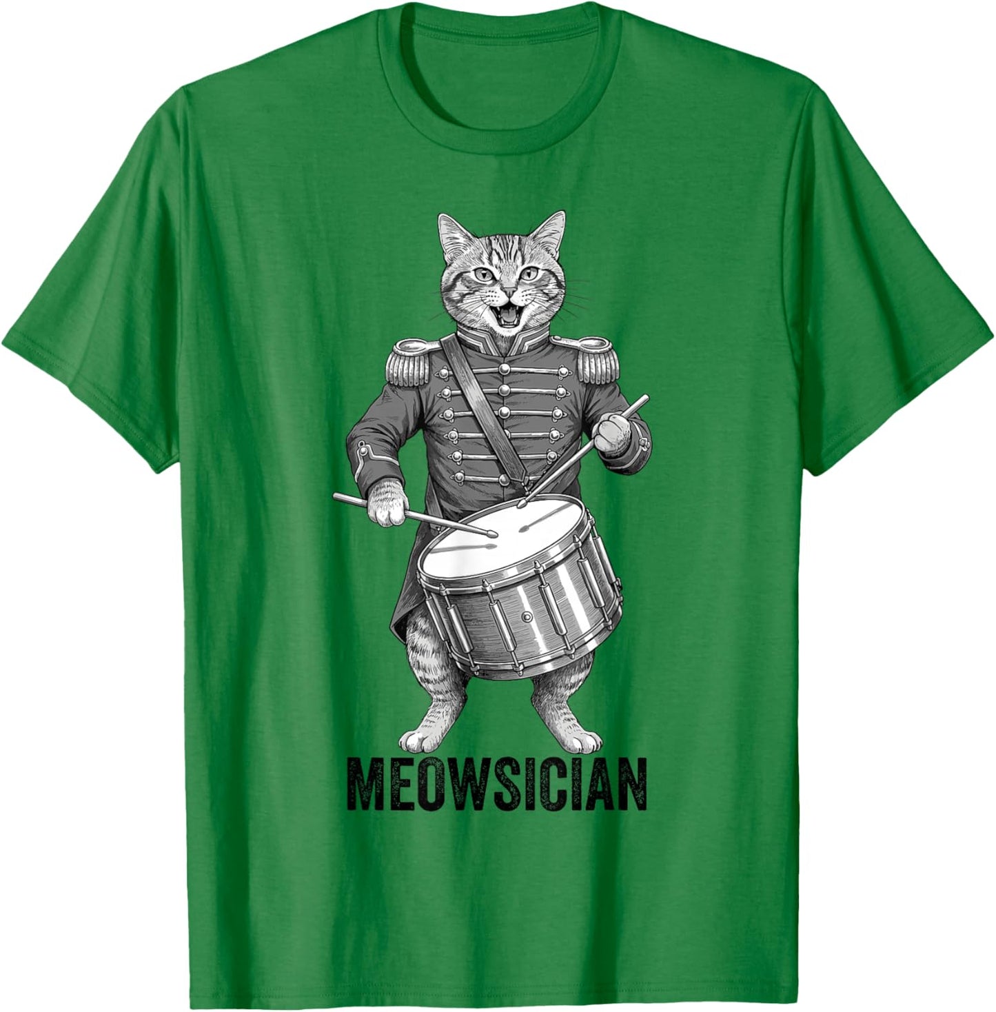Funny Cat Playing Snare Drum Percussion Marching Band T-Shirt - T-Shirt | Irish Green