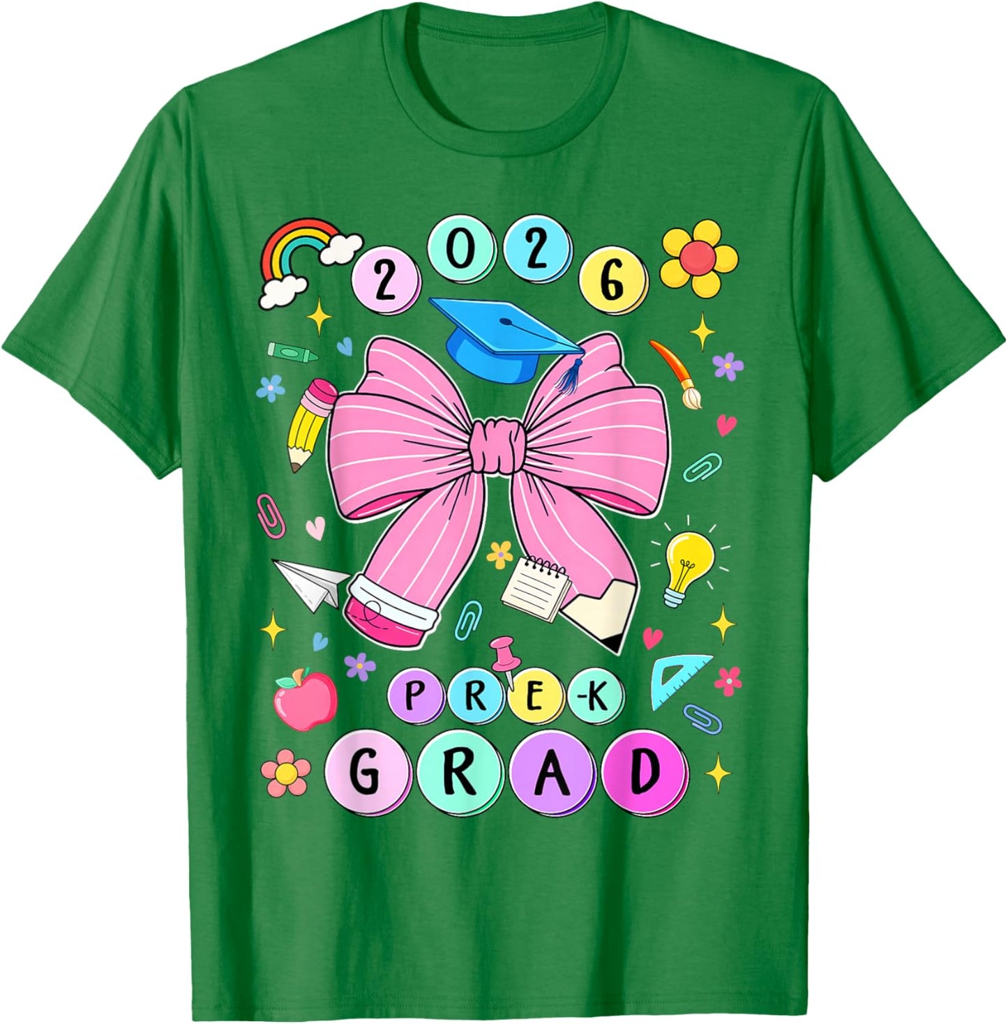 Cute Pre-K Graduation 2026 Prek Grad Coquette Bow Pencil T-Shirt - T-Shirt | Irish Green