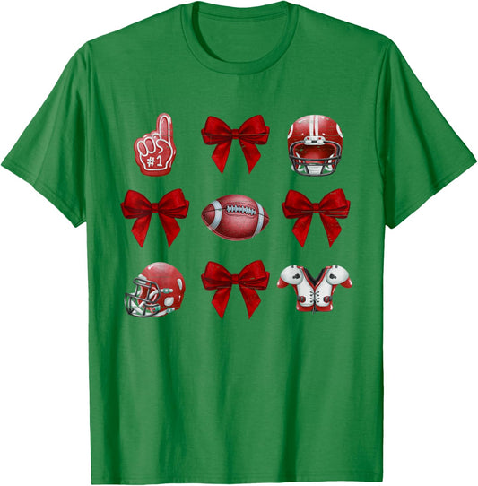 Vintage Coquette Bow Game Day American Football Player Coach T-Shirt - T-Shirt | Irish Green