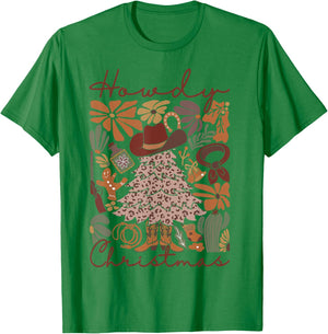 Western Santa Hat Howdy Christmas Tree Boho Flower Cowboy T-Shirt - T-Shirt | Irish Green