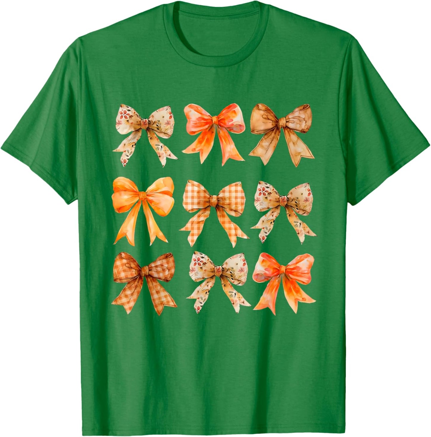 Fall Coquette Bow Vintage Fall Pumpkin Thanksgiving Women T-Shirt - T-Shirt | Irish Green