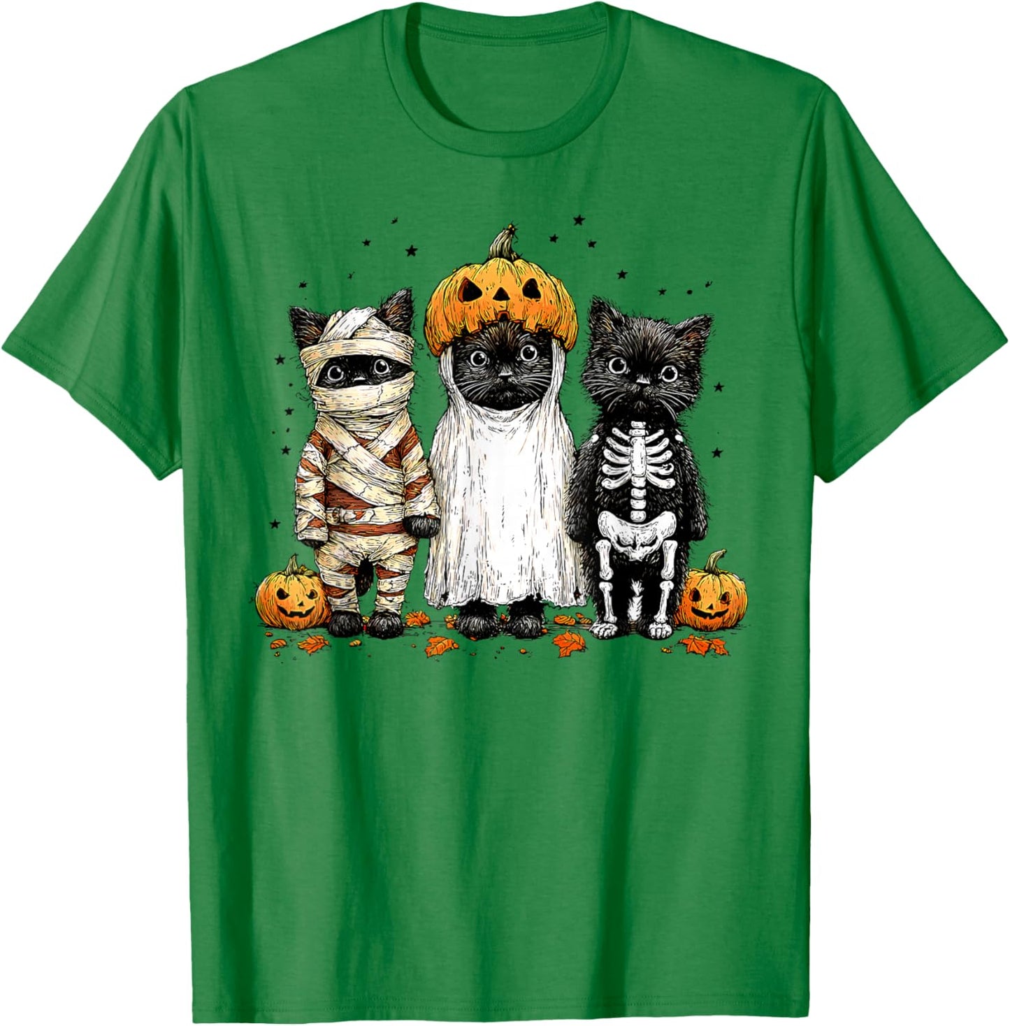 Retro Black Cat Witch Scary Halloween Pumpkin Women Men Kids T-Shirt - T-Shirt | Irish Green