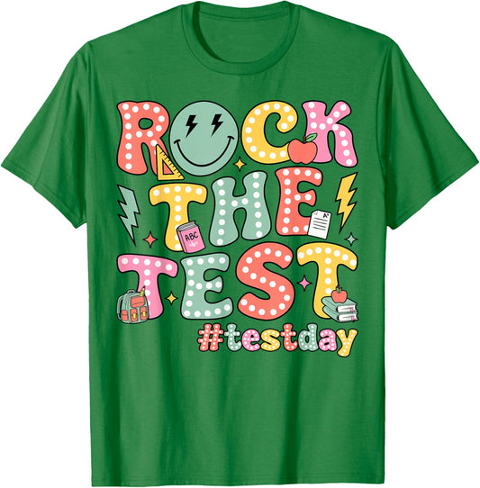 Rock The Test Testing Day Retro Motivational Teacher Student T-Shirt - T-Shirt | Irish Green