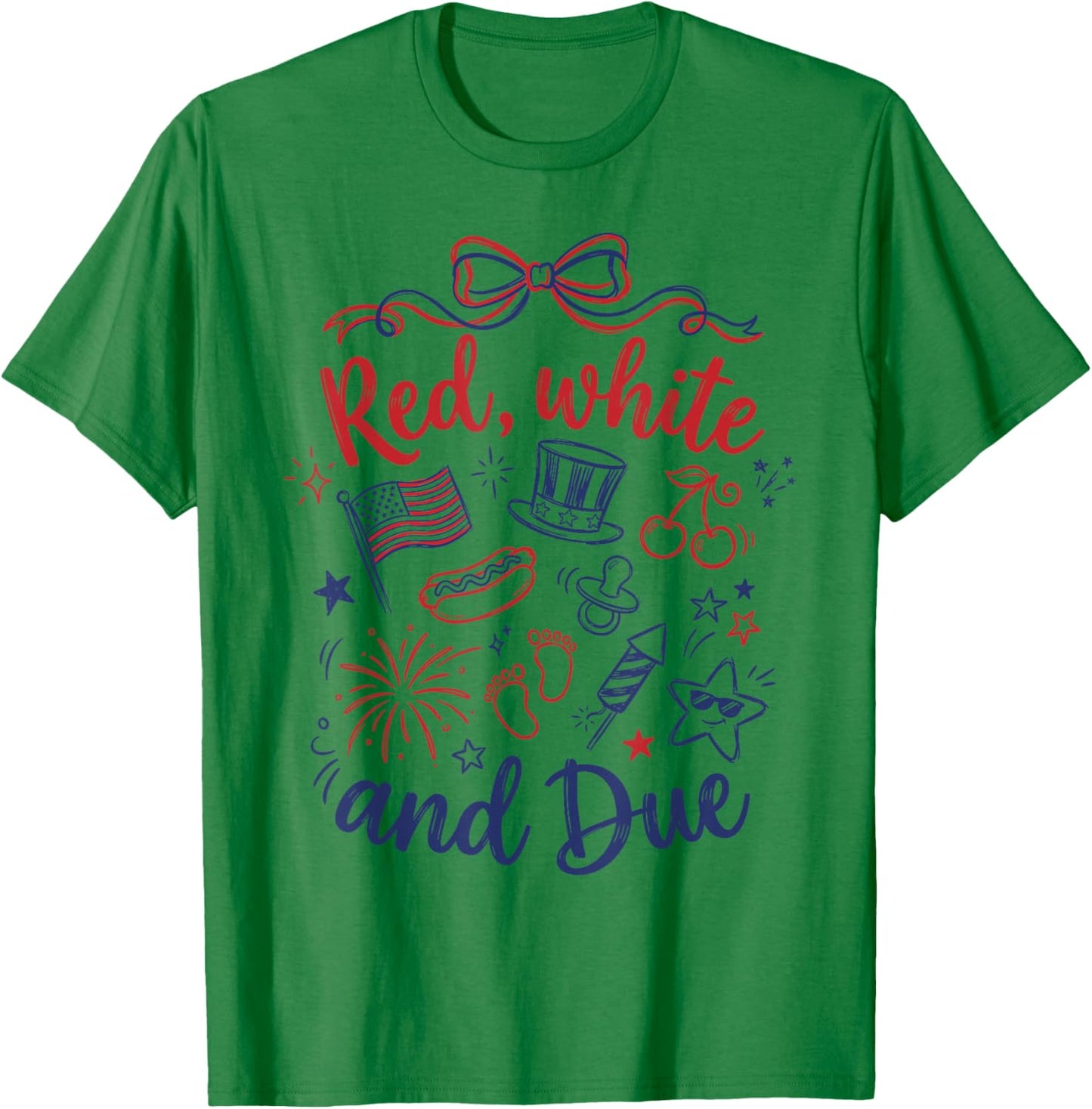 Red White and Due 4th of July Pregnancy Reveal T-Shirt - T-Shirt | Irish Green