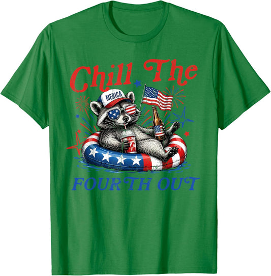 Chill The Fourth Out Funny Raccoon 4th July Women Men T-Shirt - T-Shirt | Irish Green