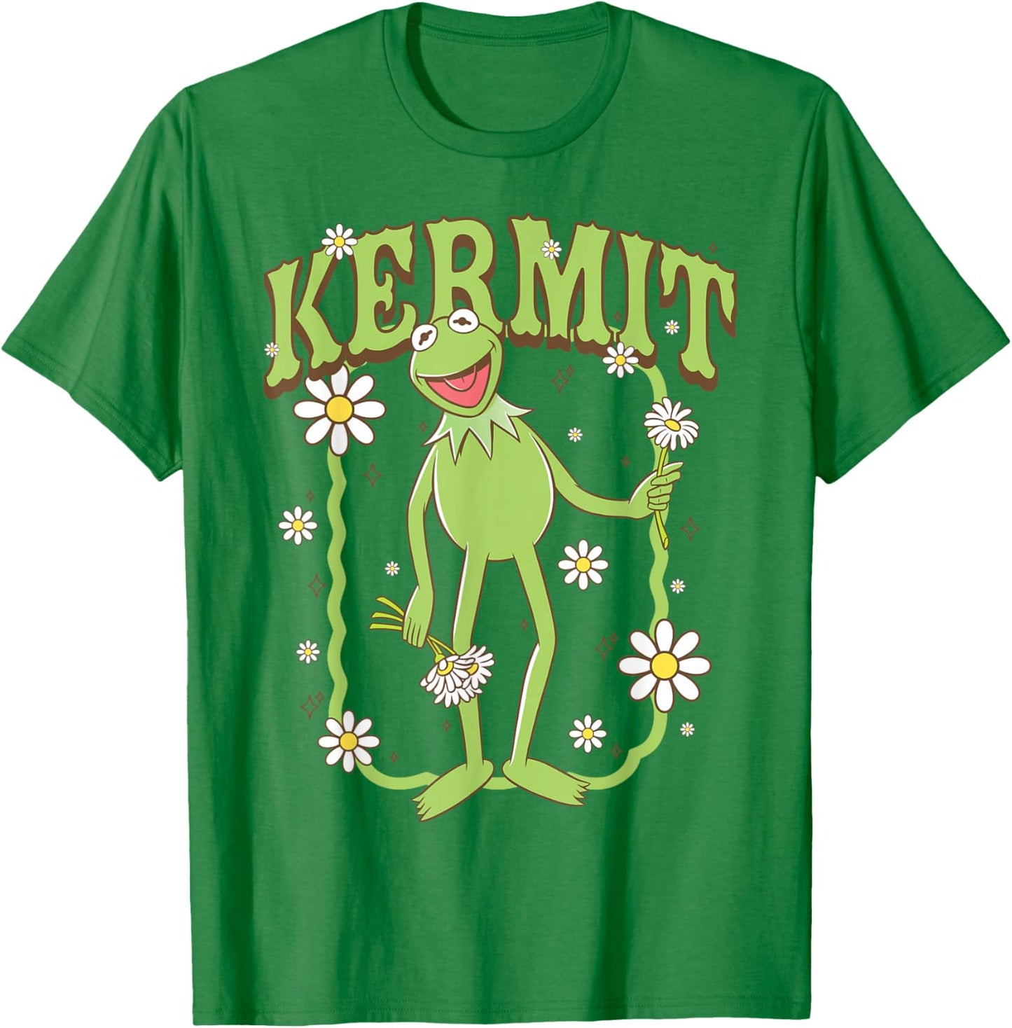 Disney The Muppets Kermit Smile with Spring Daisie Flowers T-Shirt - T-Shirt | Irish Green