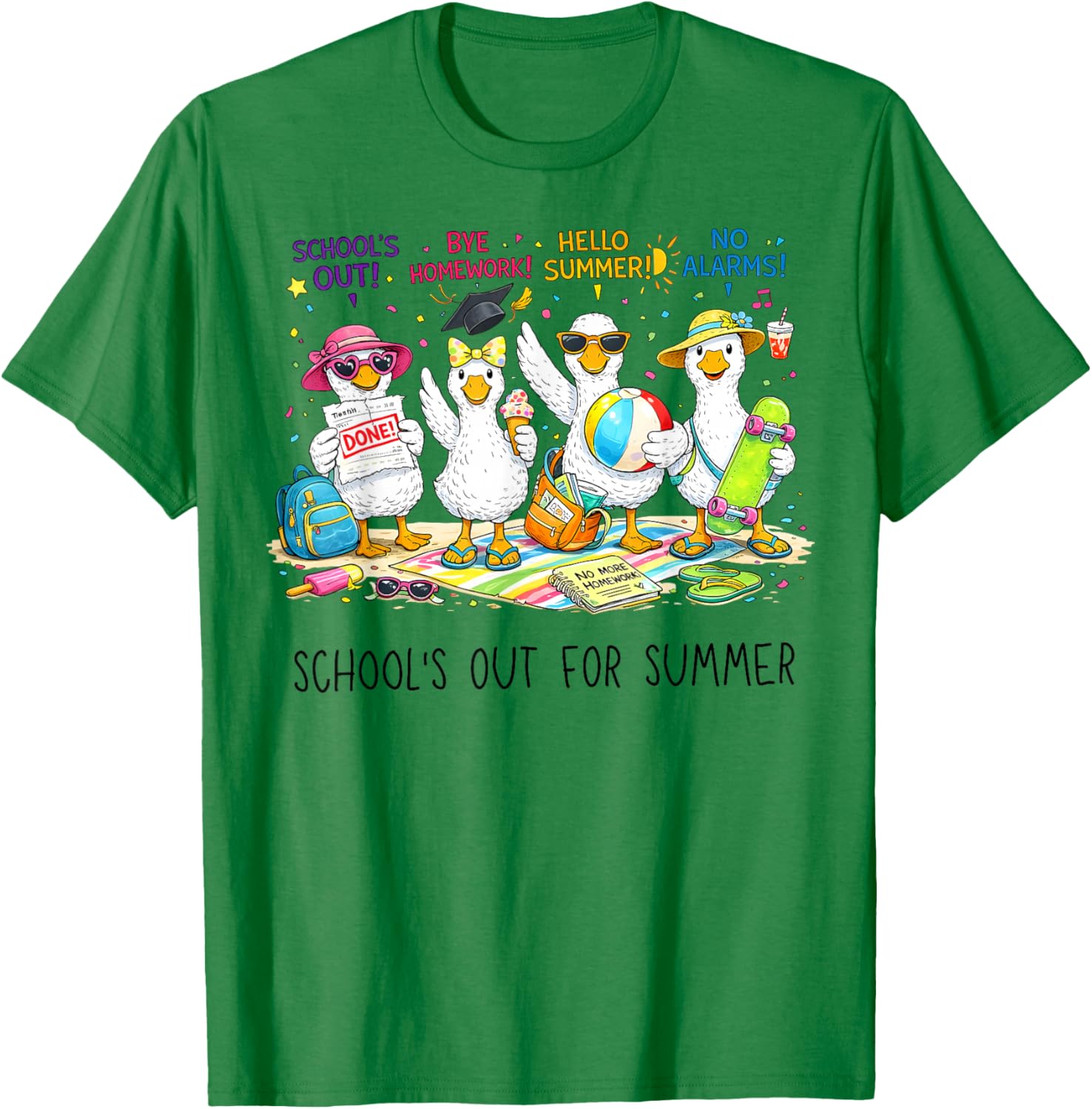 Schools Out for Summer Silly Goose Teacher Funny Summer T-Shirt - T-Shirt | Irish Green