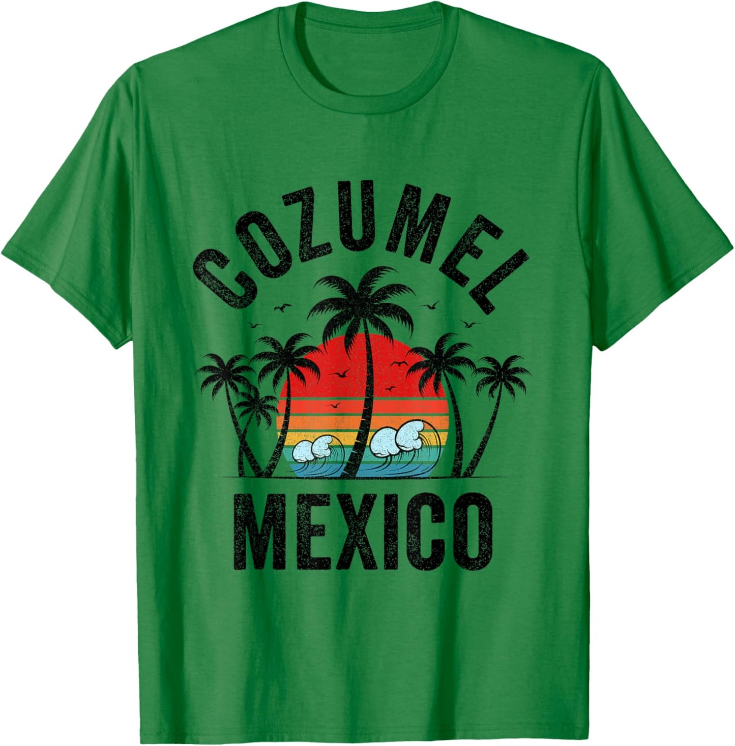 Cozumel Mexico Beach Palm Trees Sunset Surf Vintage Men Women Girls Kids T-Shirt - T-Shirt | Irish Green