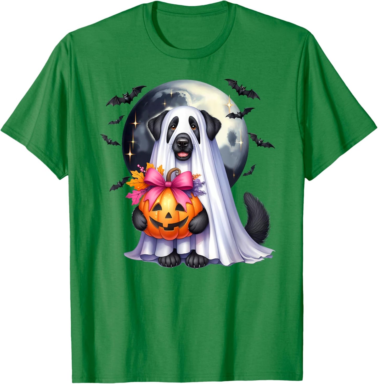 Cute Dog Ghost , Black Lab Ghost, Fall Black Labrador Women Kids T-Shirt - T-Shirt | Irish Green