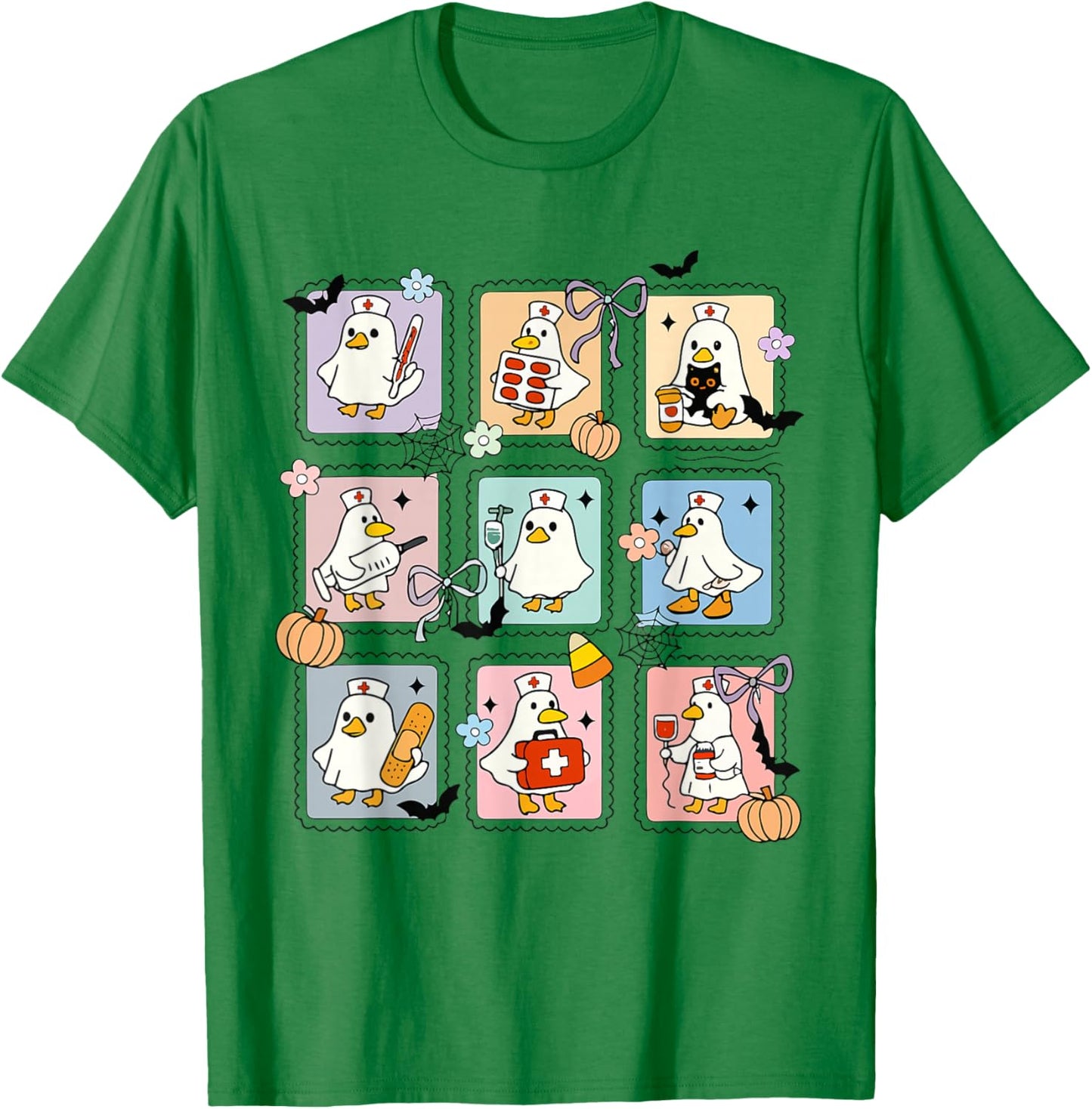Funny Silly Goose Nurse Halloween Stamp Cute Ghost Boo Goose T-Shirt - T-Shirt | Irish Green
