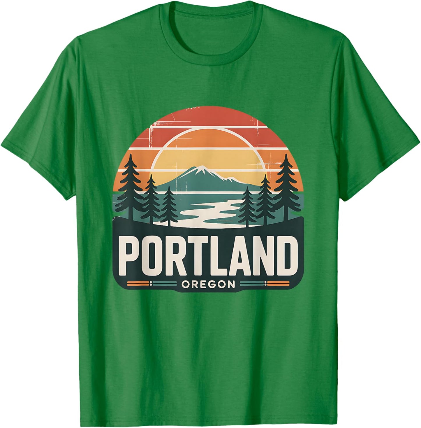 Portland Oregon Sunset Retro Mount Hood Forest Scenic T-Shirt - T-Shirt | Irish Green