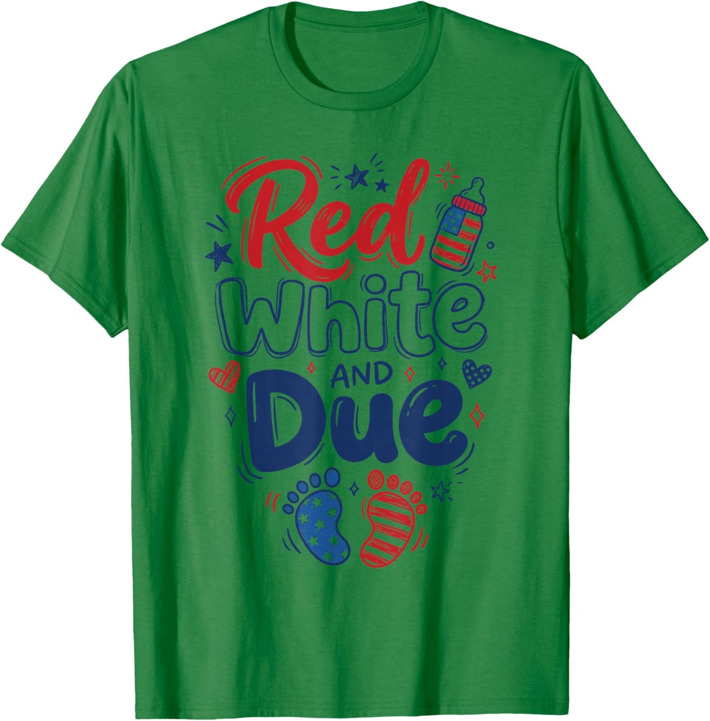Red White and Due 4th of July Pregnancy Reveal T-Shirt - T-Shirt | Irish Green