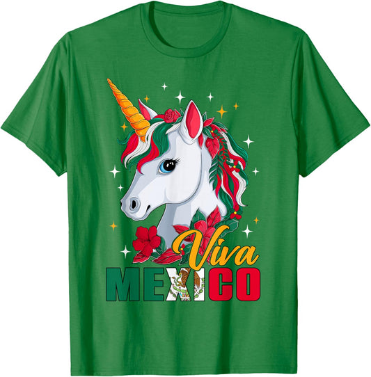 Viva Mexico Mexican Independence Day Mexican Flag Unicorn T-Shirt - T-Shirt | Irish Green