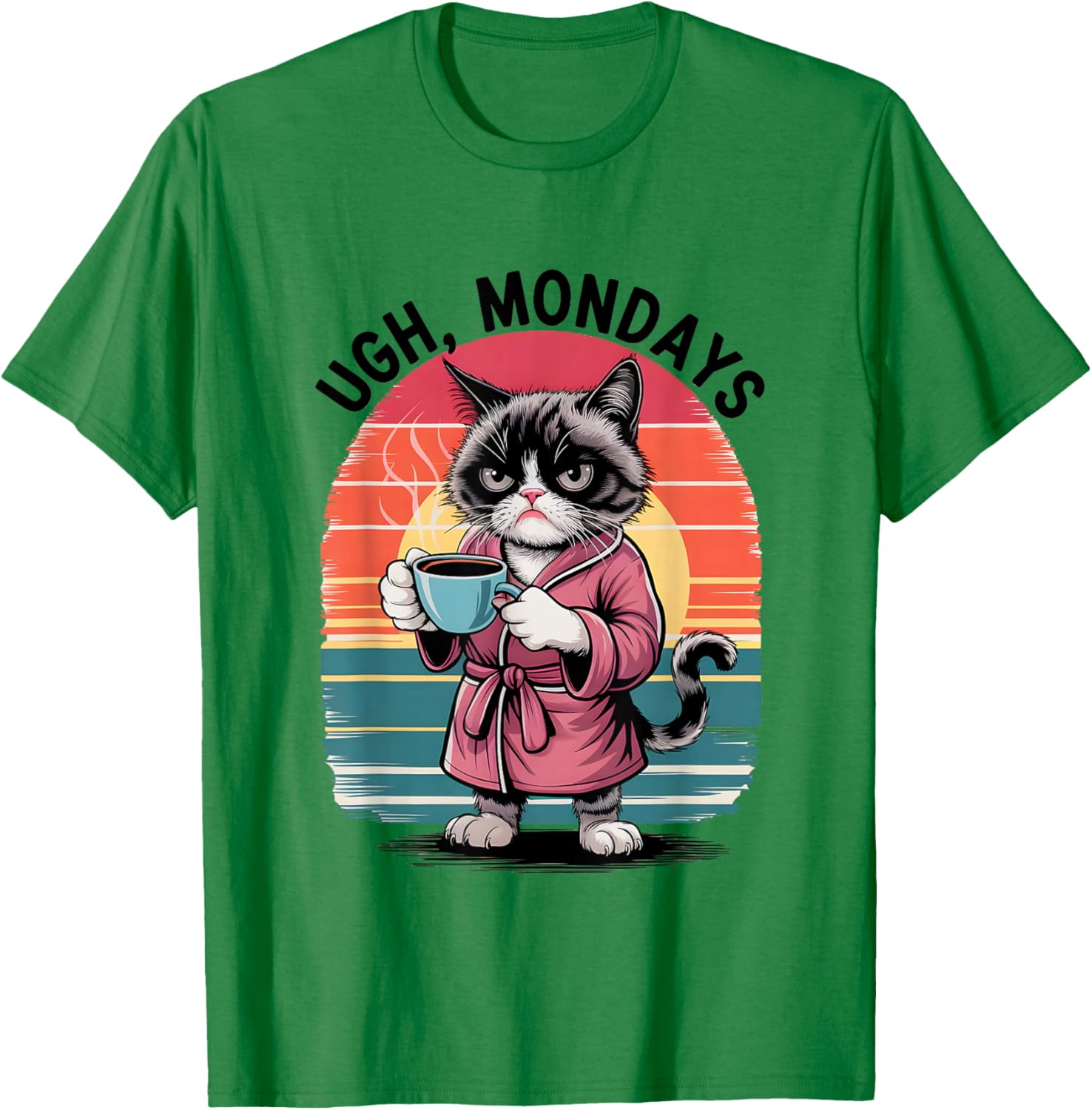 Ugh Mondays Funny Cat Coffee Lovers Employees Students Humor T-Shirt - T-Shirt | Irish Green