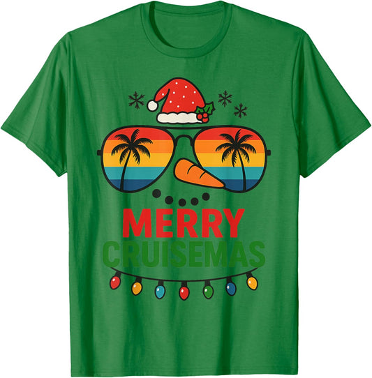 Merry Cruisemas 2025 Christmas Santa Snowman Funny Cruise T-Shirt - T-Shirt | Irish Green