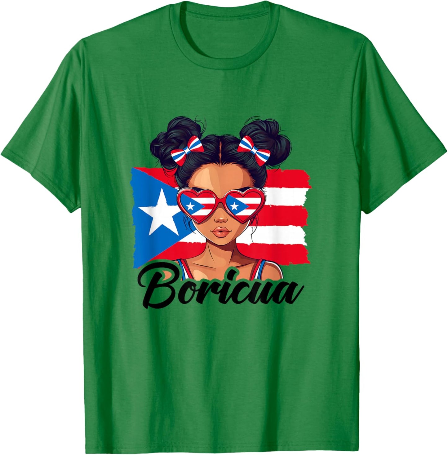 Puerto Rico Hispanic Heritage Messy Bun Puerto Rican Girls T-Shirt - T-Shirt | Irish Green