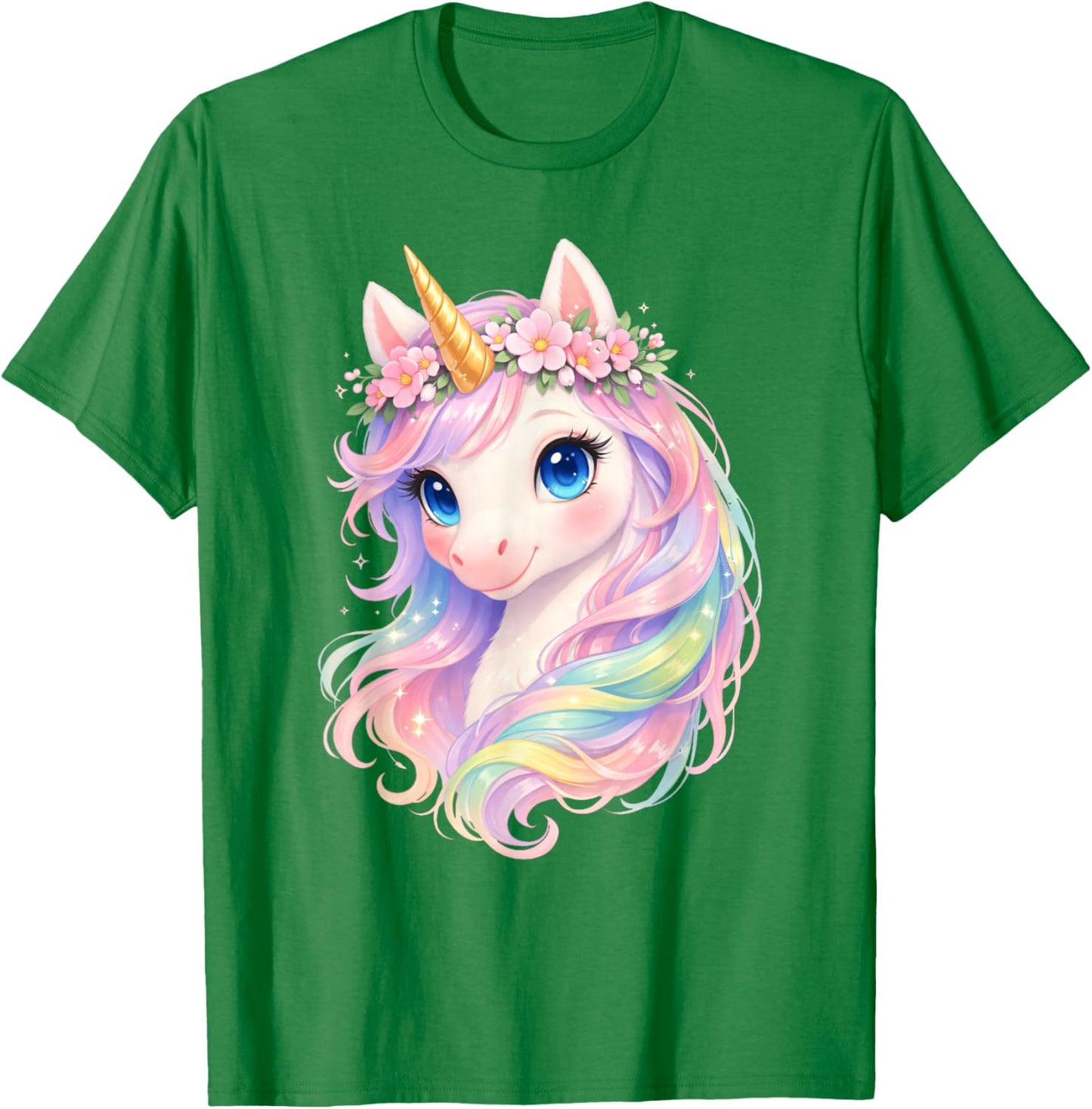 Cute Unicorn, Unicorn with Rainbow Hair, Unicorn T-Shirt - T-Shirt | Irish Green