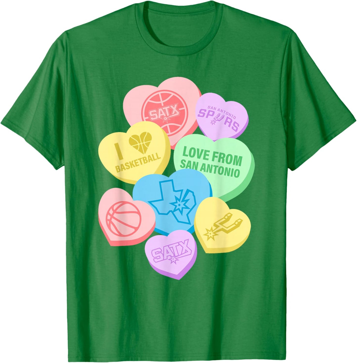 NBA San Antonio Spurs Valentine's Day Candy Hearts T-Shirt - T-Shirt | Irish Green
