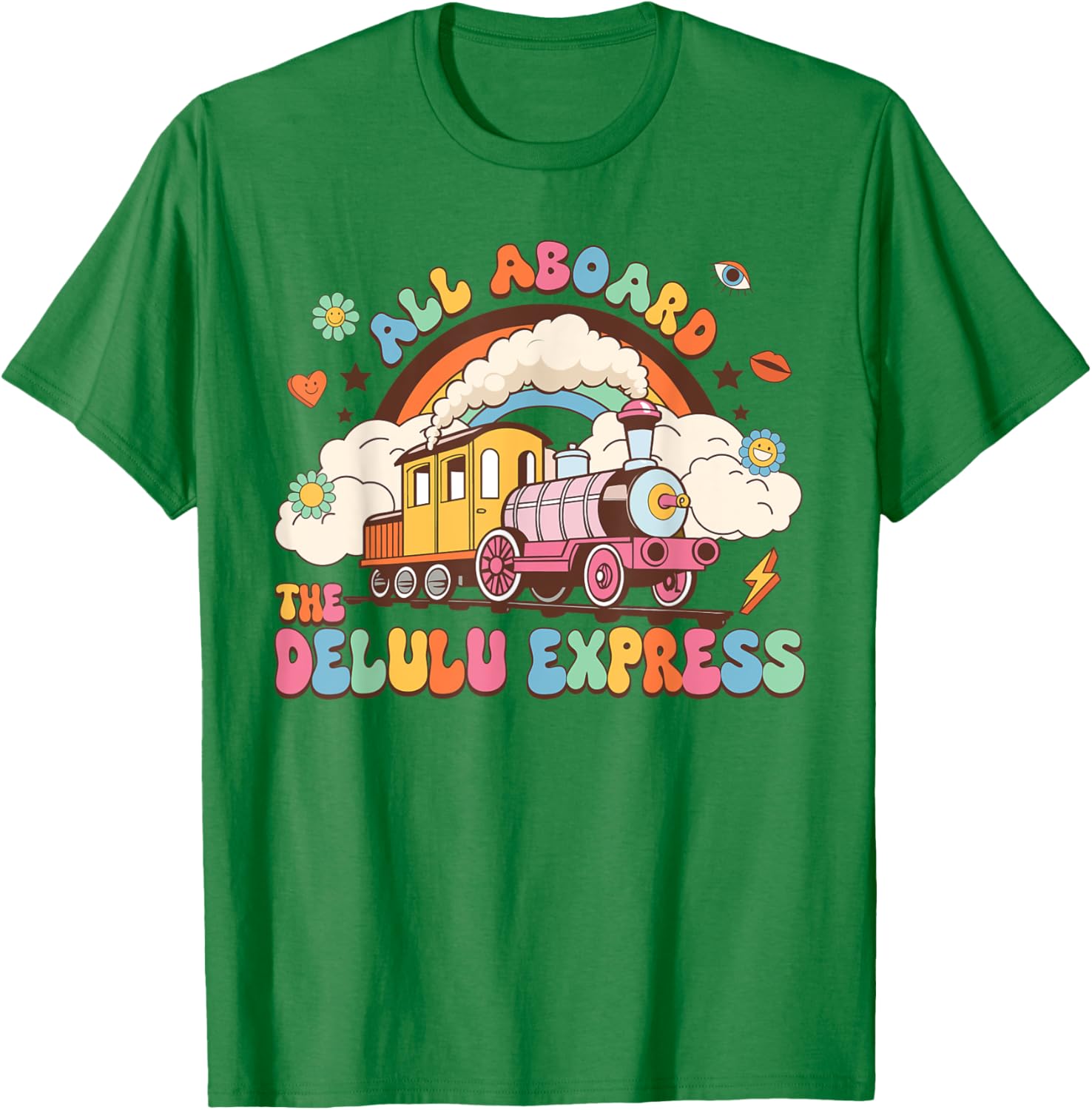 All Aboard The Delulu Express Funny Train Vintage T-Shirt - T-Shirt | Irish Green