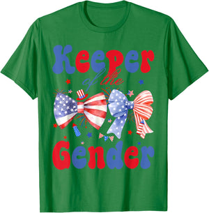Keeper of The Gender 4th of July Bow Gender Reveal Party T-Shirt - T-Shirt | Irish Green