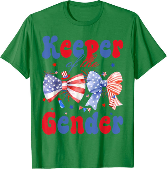Keeper of The Gender 4th of July Bow Gender Reveal Party T-Shirt - T-Shirt | Irish Green