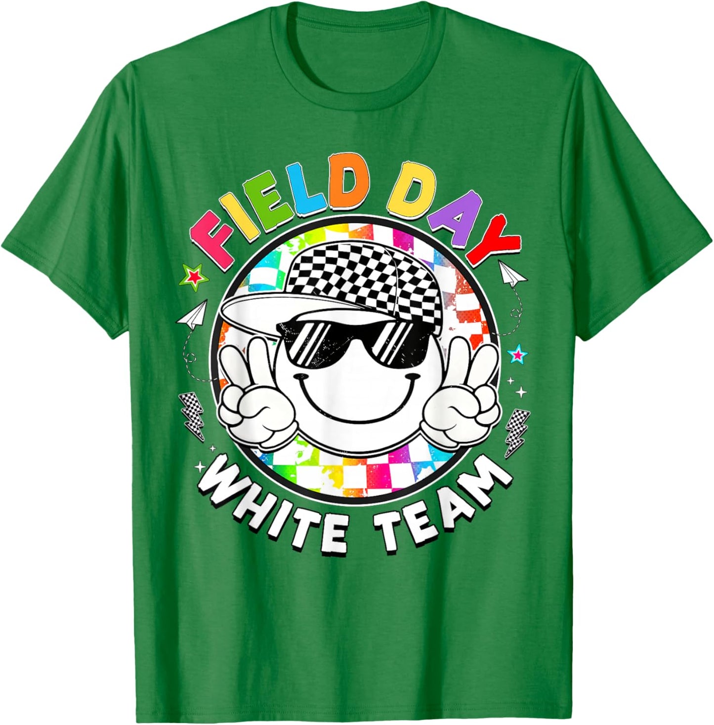 Field Day White Team Smile Face Peace Sign Men Women Kids T-Shirt - T-Shirt | Irish Green