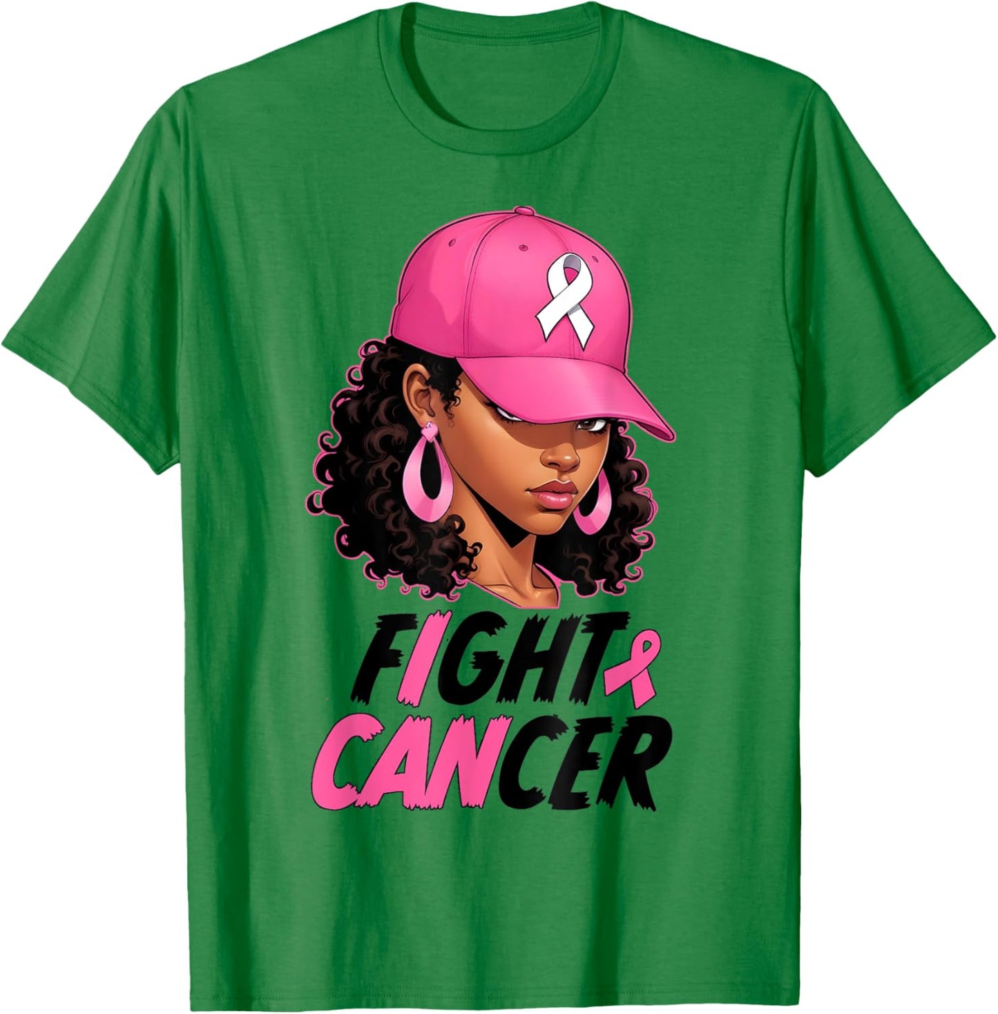 Black Girl Black Woman Breast Cancer Awareness Pink Ribbon T-Shirt - T-Shirt | Irish Green