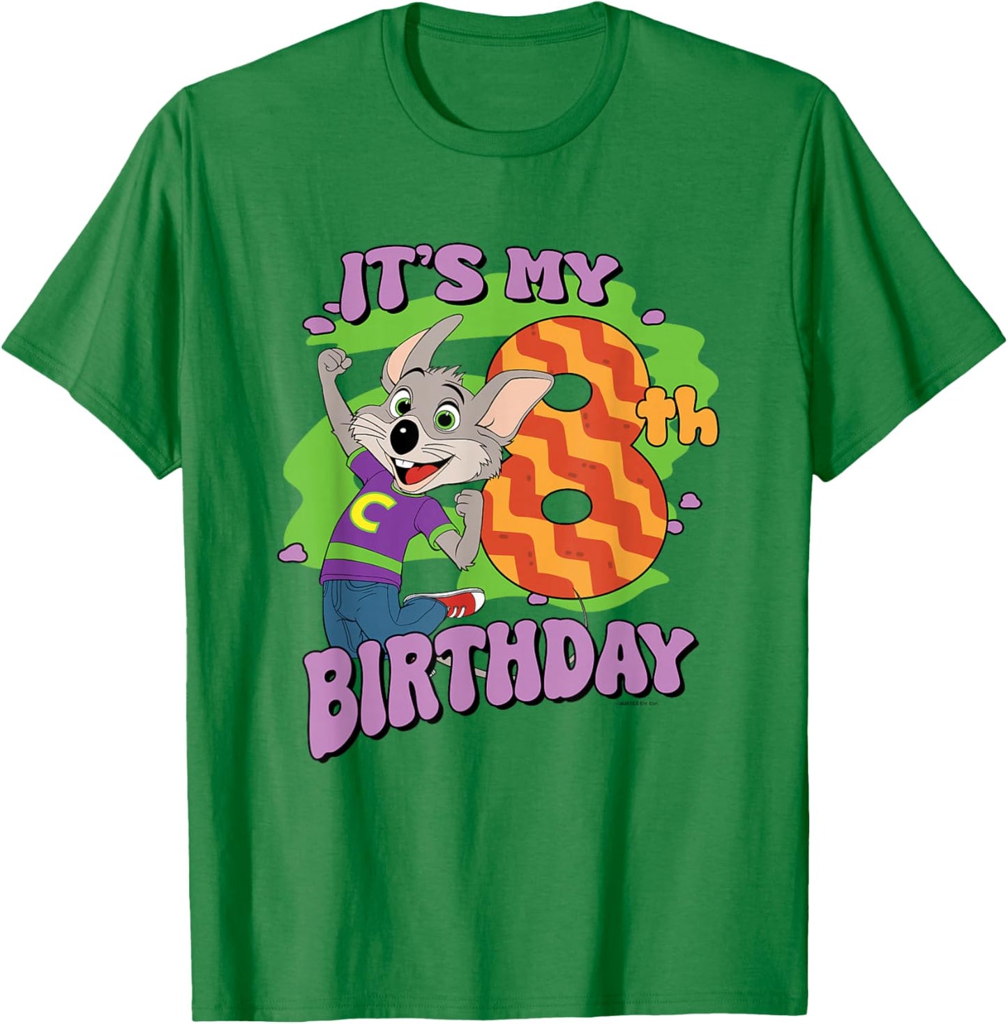 Chuck E. Cheese It's My 8th Birthday Happy Chuck Chest Logo T-Shirt - T-Shirt | Irish Green