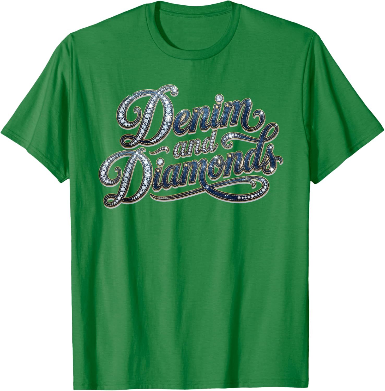 Denim and Diamonds Blue Denim Jeans Outfit Women Girls T-Shirt - T-Shirt | Irish Green