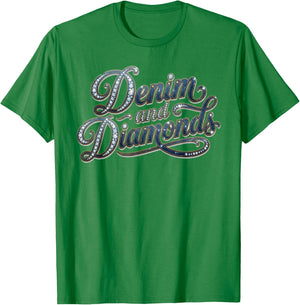 Denim and Diamonds Blue Denim Jeans Outfit Women Girls T-Shirt - T-Shirt | Irish Green