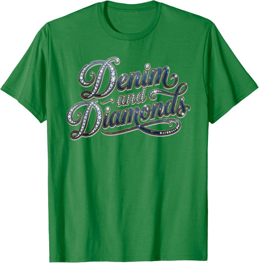 Denim and Diamonds Blue Denim Jeans Outfit Women Girls T-Shirt - T-Shirt | Irish Green