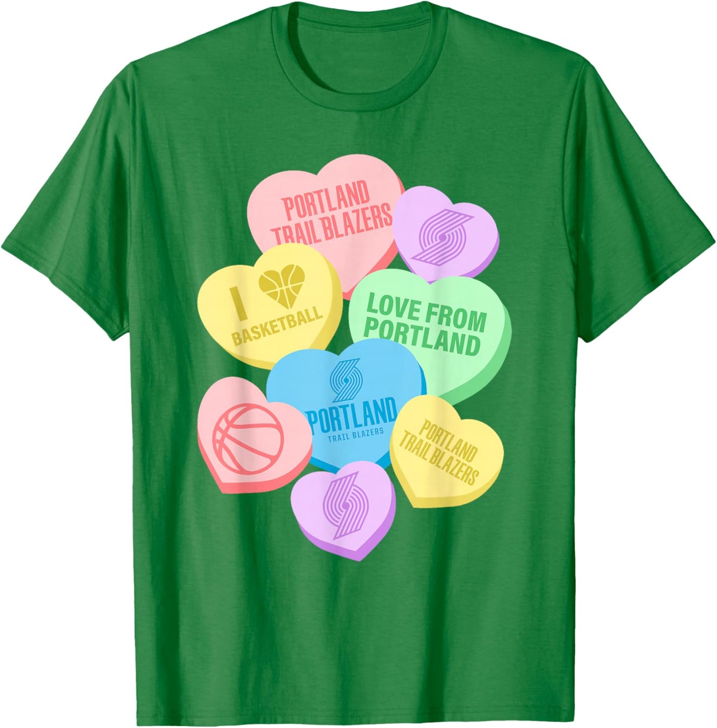 NBA Portland Trail Blazers Valentine's Day Candy Hearts T-Shirt - T-Shirt | Irish Green