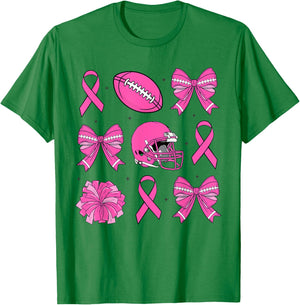 Breast Cancer Awareness Football Pink Ribbon Coquette Bow T-Shirt - T-Shirt | Irish Green