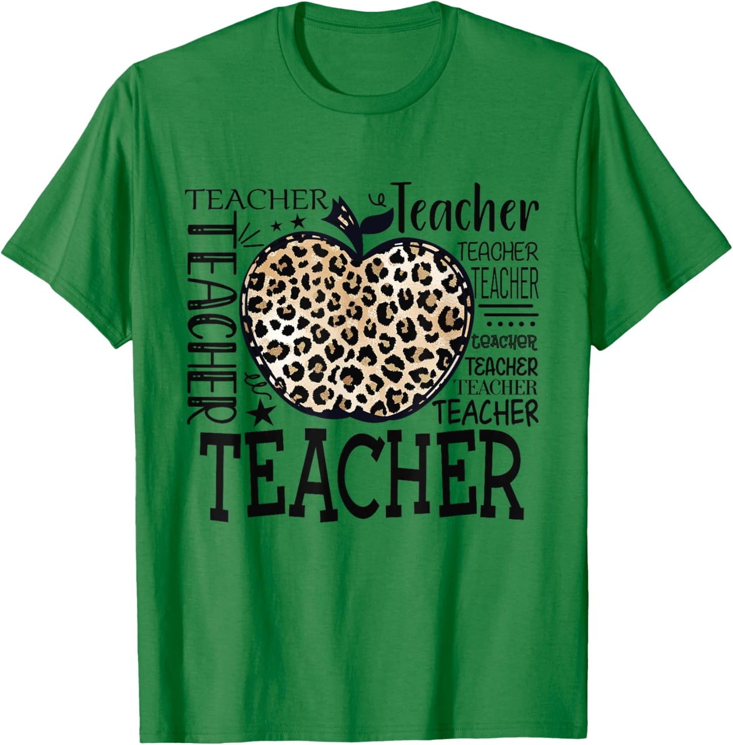 Leopard Apple Teacher Graphic Funny Teacher Back to School T-Shirt - T-Shirt | Irish Green
