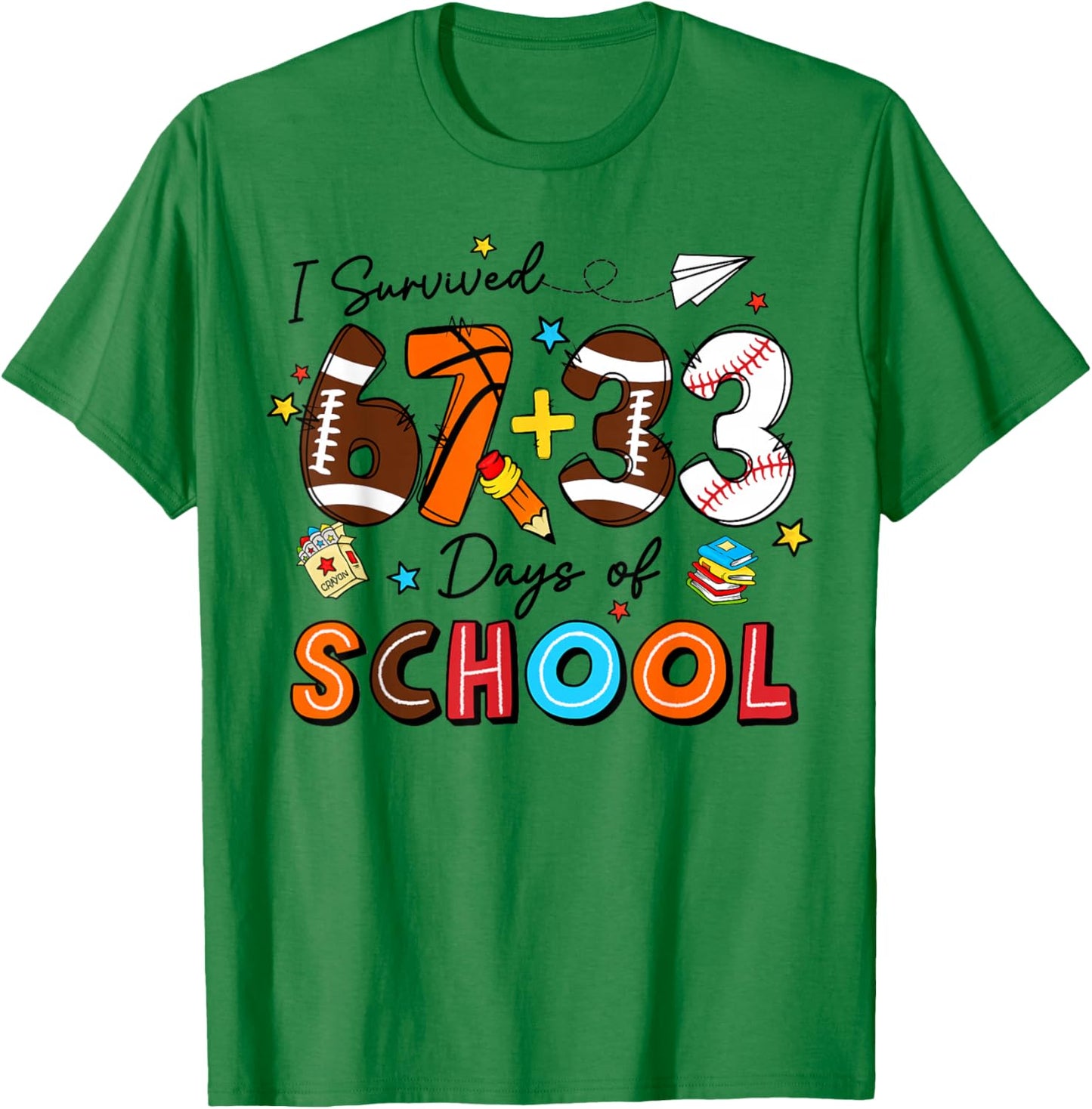 I Survived 67 33 Days of School Happy 100 Days of School Kid T-Shirt - T-Shirt | Irish Green