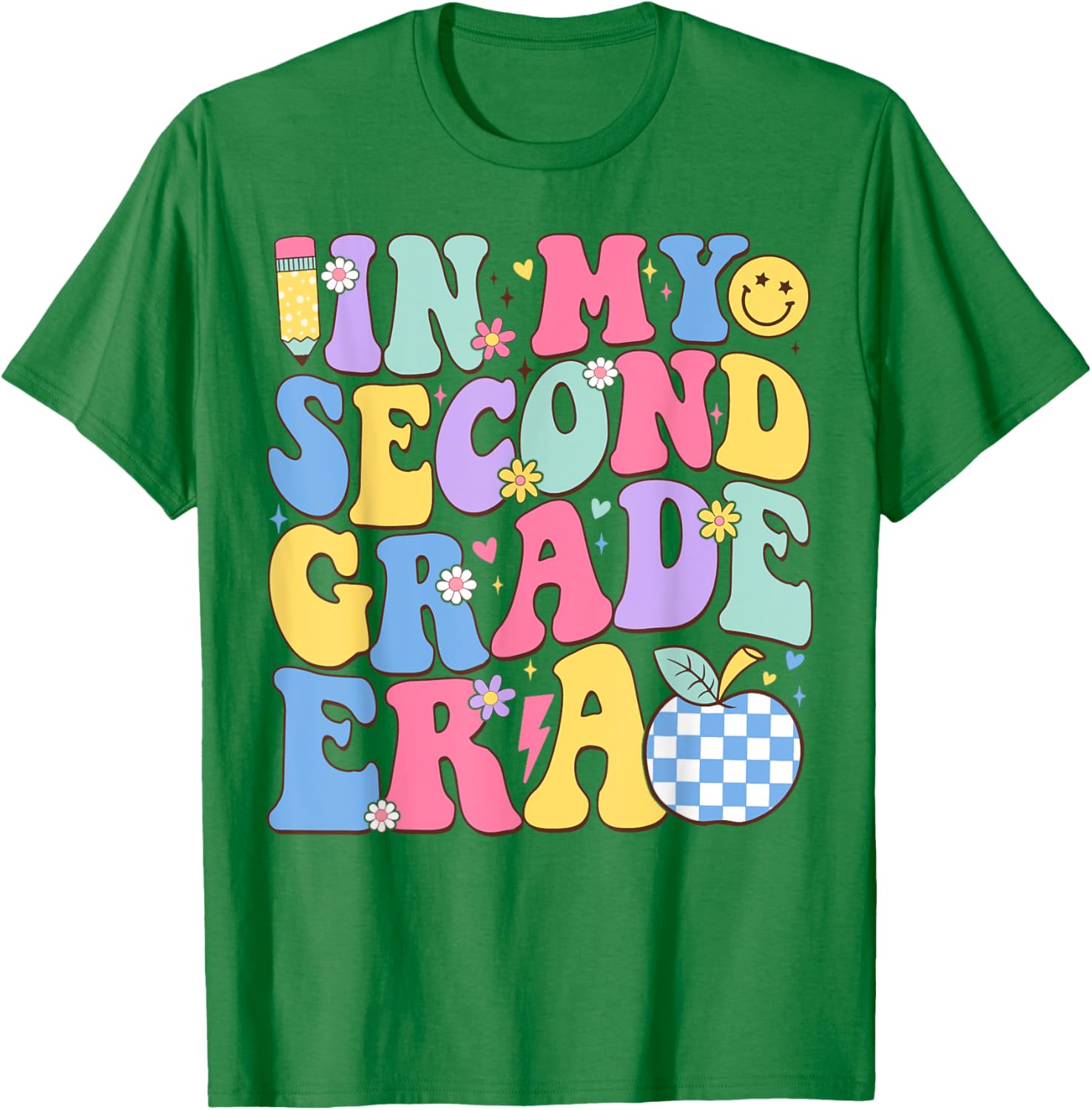In My Second Grade Era Groovy Back To School Teachers Kids T-Shirt - T-Shirt | Irish Green
