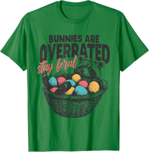 Bunnies Are Overrated Stay Feral Raccoon Retro Easter Day T-Shirt - T-Shirt | Irish Green
