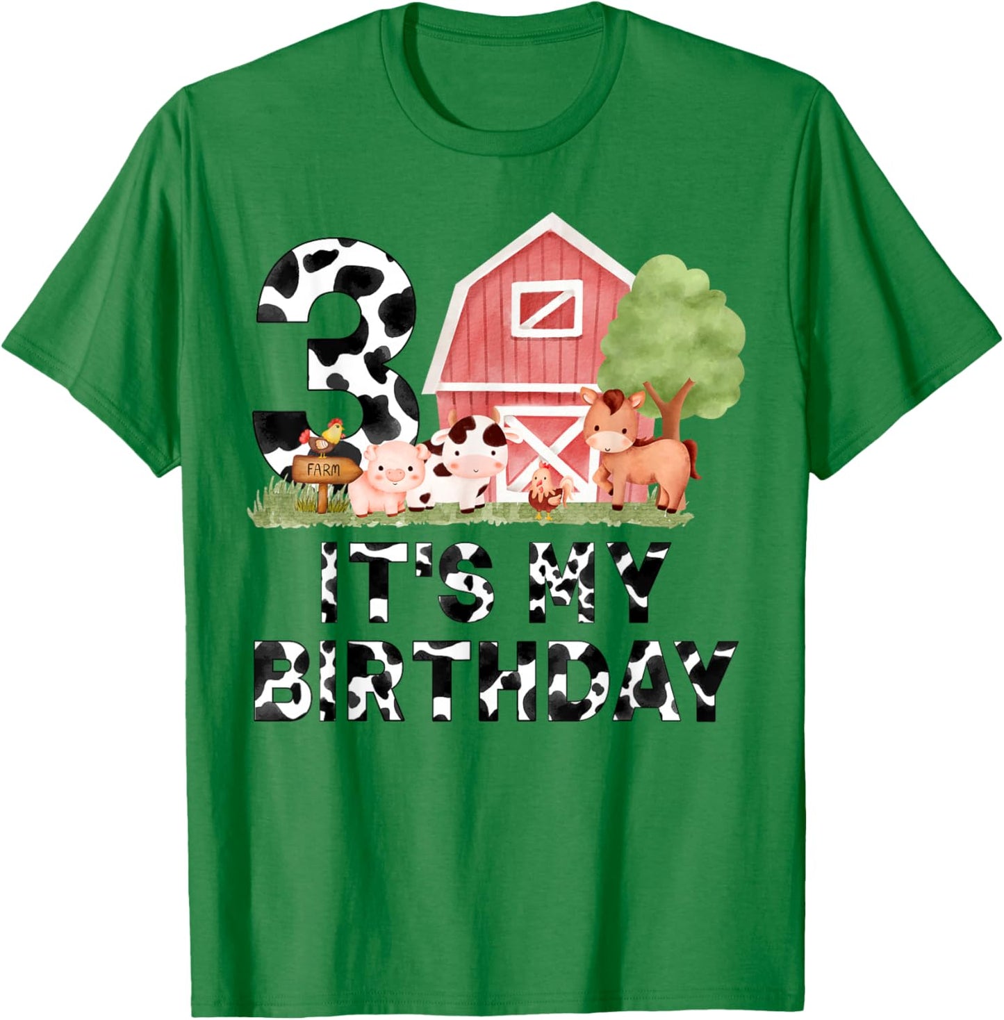 It's My 3rd Birthday Boy Girl Farm Animal 3 Years Old Kids T-Shirt - T-Shirt | Irish Green