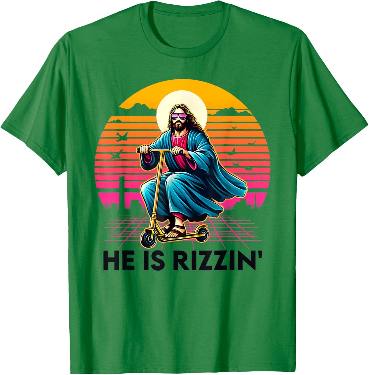He Is Rizzin Jesus Riding Scooter Easter Christian Men Boy T-Shirt - T-Shirt | Irish Green