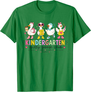 Kindergarten Goose Silly Teacher Funny Goose Back to School T-Shirt - T-Shirt | Irish Green