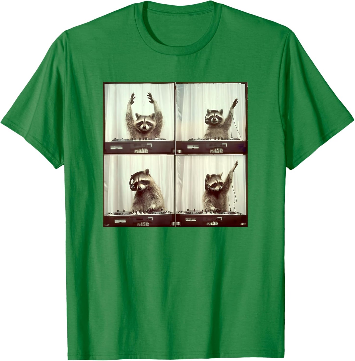 Raccoon DJ On Decks Trash Animal Music Funny Party Raccoon T-Shirt - T-Shirt | Irish Green